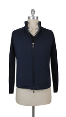 $1400 Fiori Di Lusso Navy Blue Nylon Solid Jacket Vest - (FL1227220241) - Parent