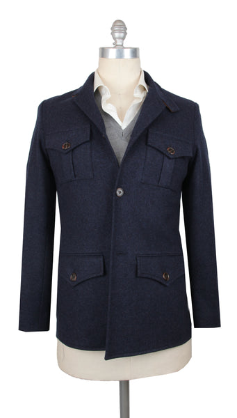 $2350 Fiori Di Lusso Dark Blue Wool Solid Jacket - (FL1128242) - Parent