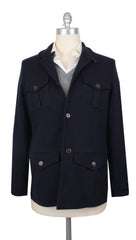 $1800 Fiori Di Lusso Dark Blue Solid Jacket - L US/52 EU - (FL1128241)