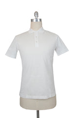 $225 Fiori Di Lusso White Solid Cotton Polo - Large/52 - (FL282552)