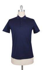 $225 Fiori Di Lusso Navy Blue Solid Cotton Polo - Large/52 - (FL282553)