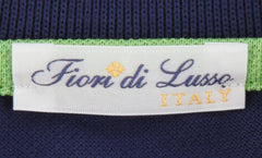 $225 Fiori Di Lusso Navy Blue Solid Cotton Polo - (FL282553) - Parent