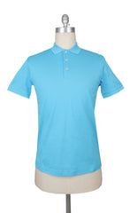 $225 Fiori Di Lusso Light Blue Solid Cotton Polo - Large/52 - (FL282551)