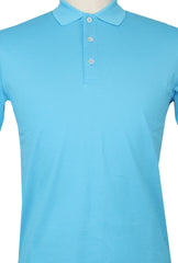 $225 Fiori Di Lusso Light Blue Solid Cotton Polo - (FL282551) - Parent