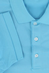 $225 Fiori Di Lusso Light Blue Solid Cotton Polo - (FL282551) - Parent