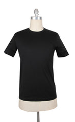 $200 Fiori Di Lusso Black Crewneck Cotton T-Shirt - Slim - L - (FL282540)