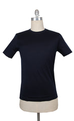 $200 Fiori Di Lusso Navy Blue Crewneck Cotton T-Shirt - Slim - L - (FL282542)