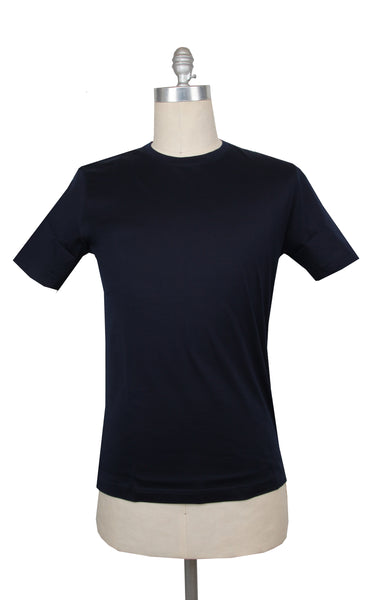 $200 Fiori Di Lusso Navy Blue Crewneck Cotton T-Shirt - Slim - (FL282542) - Parent