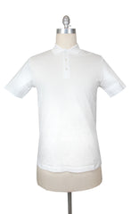 $225 Fiori Di Lusso White Solid Cotton Polo - Large/52 - (FL282554)