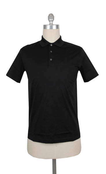 $225 Fiori Di Lusso Black Solid Cotton Polo - (FL282555) - Parent