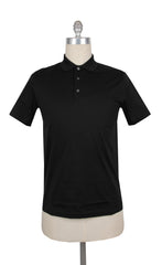 $225 Fiori Di Lusso Black Solid Cotton Polo - Large/52 - (FL282555)