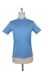 $225 Fiori Di Lusso Light Blue Solid Cotton Polo - Small/48 - (FL282557)