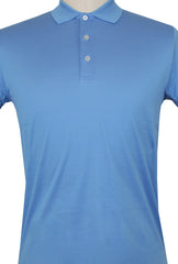 $225 Fiori Di Lusso Light Blue Solid Cotton Polo - (FL282557) - Parent