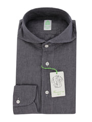 $400 Finamore Napoli Gray Linen Shirt - Extra Slim - (FN716243) - Parent