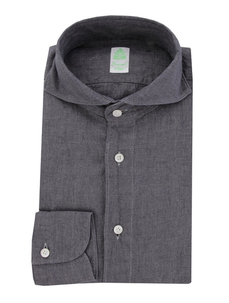 $400 Finamore Napoli Gray Linen Shirt - Extra Slim - (FN716243) - Parent