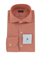 $450 Finamore Napoli Orange Micro-Check Shirt - Slim - 15.75/40 - (FN12272412)