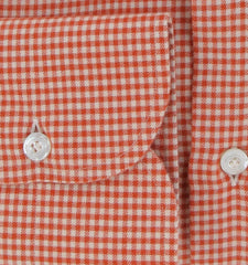 $450 Finamore Napoli Orange Micro-Check Shirt - Slim - (FN12272412) - Parent