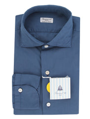 $450 Finamore Napoli Blue Solid Cotton Shirt - Slim - 17/43 - (FN7162410)