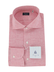 $450 Finamore Napoli Pink Solid Linen Shirt - Slim - 15/38 - (FN1227244)