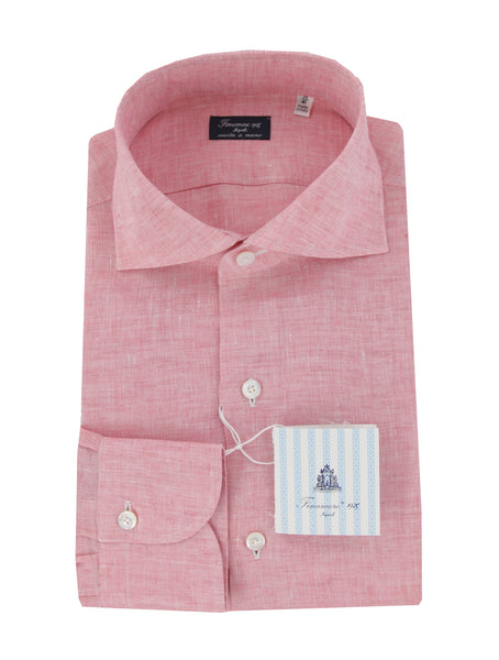 $450 Finamore Napoli Pink Solid Linen Shirt - Slim - (FN1227244) - Parent