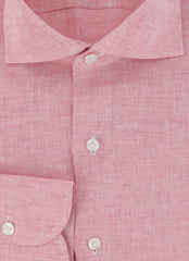 $450 Finamore Napoli Pink Solid Linen Shirt - Slim - (FN1227244) - Parent