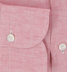 $450 Finamore Napoli Pink Solid Linen Shirt - Slim - (FN1227244) - Parent