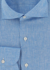 $450 Finamore Napoli Blue Solid Linen Shirt - Slim - (FN1227245) - Parent