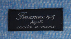 $450 Finamore Napoli Blue Solid Linen Shirt - Slim - (FN1227245) - Parent