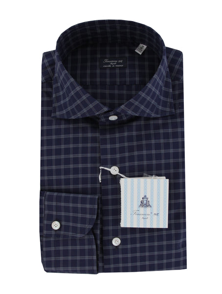 $450 Finamore Napoli Dark Blue Cotton Shirt - Slim - (FN12272413) - Parent