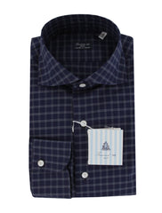 $450 Finamore Napoli Dark Blue Cotton Shirt - Slim - (FN12272413) - Parent