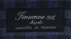 $450 Finamore Napoli Dark Blue Check Linen Shirt - Slim - (FN1272416) - Parent