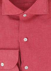 $450 Finamore Napoli Red Solid Linen Shirt - Slim - (FN1227243) - Parent