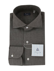 $450 Finamore Napoli Gray Solid Linen Shirt - Slim - 15.5/39 - (FN1227241)