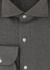 $450 Finamore Napoli Gray Solid Linen Shirt - Slim - (FN1227241) - Parent