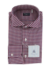 $450 Finamore Napoli Red Check Cotton Shirt - Slim - 15.5/39 - (FN1272410)