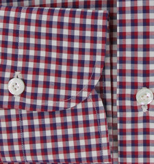 $450 Finamore Napoli Red Check Cotton Shirt - Slim - (FN1272410) - Parent