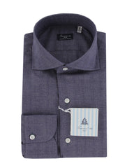 $450 Finamore Napoli Dark Blue Cotton Shirt - Slim - 15.5/39 - (FN1227248)