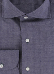 $450 Finamore Napoli Dark Blue Cotton Shirt - Slim - (FN1227248) - Parent