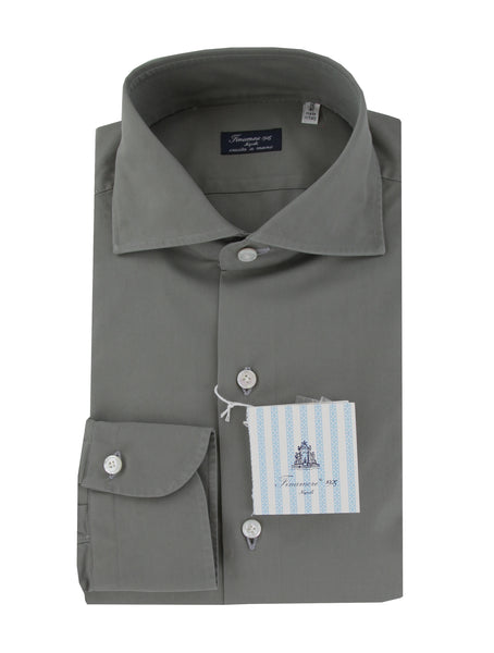 $450 Finamore Napoli Gray Solid Cotton Shirt - Slim - (FN1272414) - Parent