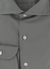 $450 Finamore Napoli Gray Solid Cotton Shirt - Slim - (FN1272414) - Parent