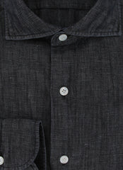 $450 Finamore Napoli Charcoal Gray Solid Shirt - Slim - (FN1227247) - Parent