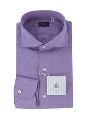 $450 Finamore Napoli Purple Solid Linen Shirt - Slim - 15.5/39 - (FN1227242)