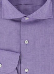 $450 Finamore Napoli Purple Solid Linen Shirt - Slim - (FN1227242) - Parent