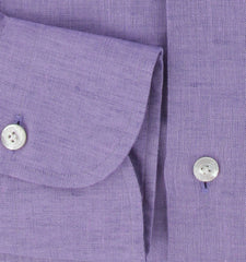 $450 Finamore Napoli Purple Solid Linen Shirt - Slim - (FN1227242) - Parent