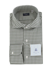 $450 Finamore Napoli Green Check Cotton Shirt - Slim - 15/38 - (FN127248)