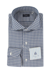 $450 Finamore Napoli Blue Check Cotton Shirt - Slim - 15/38 - (FN12272414)