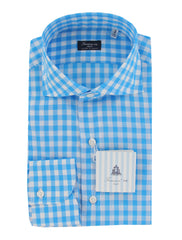 $450 Finamore Napoli Blue Check Cotton Shirt - Slim - 15.5/39 - (FN127247)