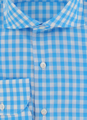 $450 Finamore Napoli Blue Check Cotton Shirt - Slim - (FN127247) - Parent