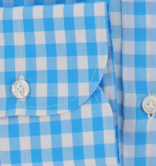 $450 Finamore Napoli Blue Check Cotton Shirt - Slim - (FN127247) - Parent