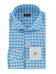 $450 Finamore Napoli Blue Check Shirt - Slim - 15.5/39 - (FN1272415)